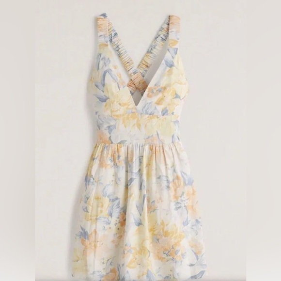 Abercrombie linen romper floral pastel vneck sleeveless watercolor dress - Picture 10 of 11